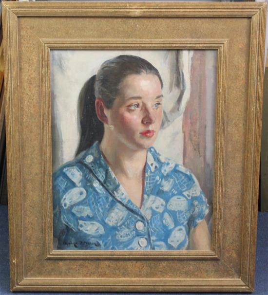 Oil portrait of a young girl by Leonard Fuller (St Ives) including handbook with photo of artist painting this